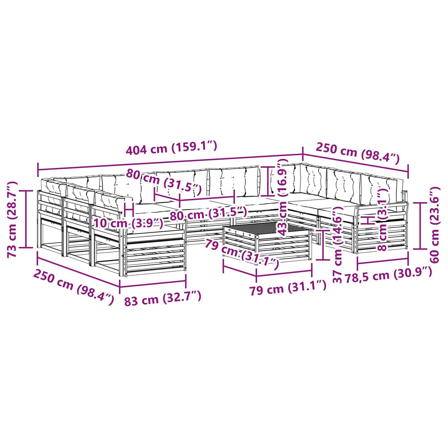 vidaXL Σειρά Καναπέ Εξωτερικού με μαξιλάρι 10 pcs Φυσικό και Κρέμα