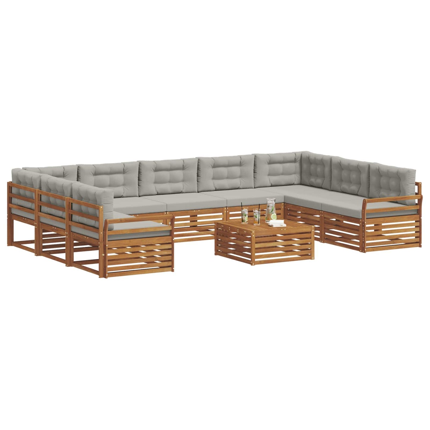 vidaXL Σειρά Καναπέ Εξωτερικού 10 pcs Φυσικό και Ανοιχτό Γκρι