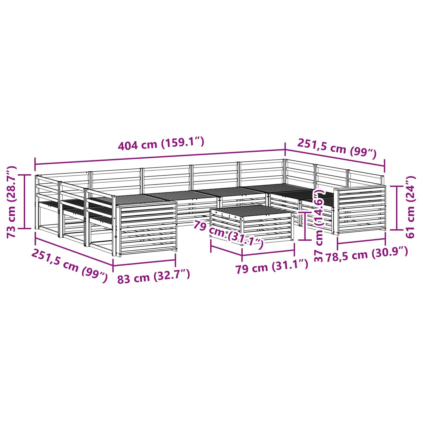 vidaXL Σειρά Καναπέ Εξωτερικού 10 pcs Φυσικό Στερεό Ξύλο Ακακίας