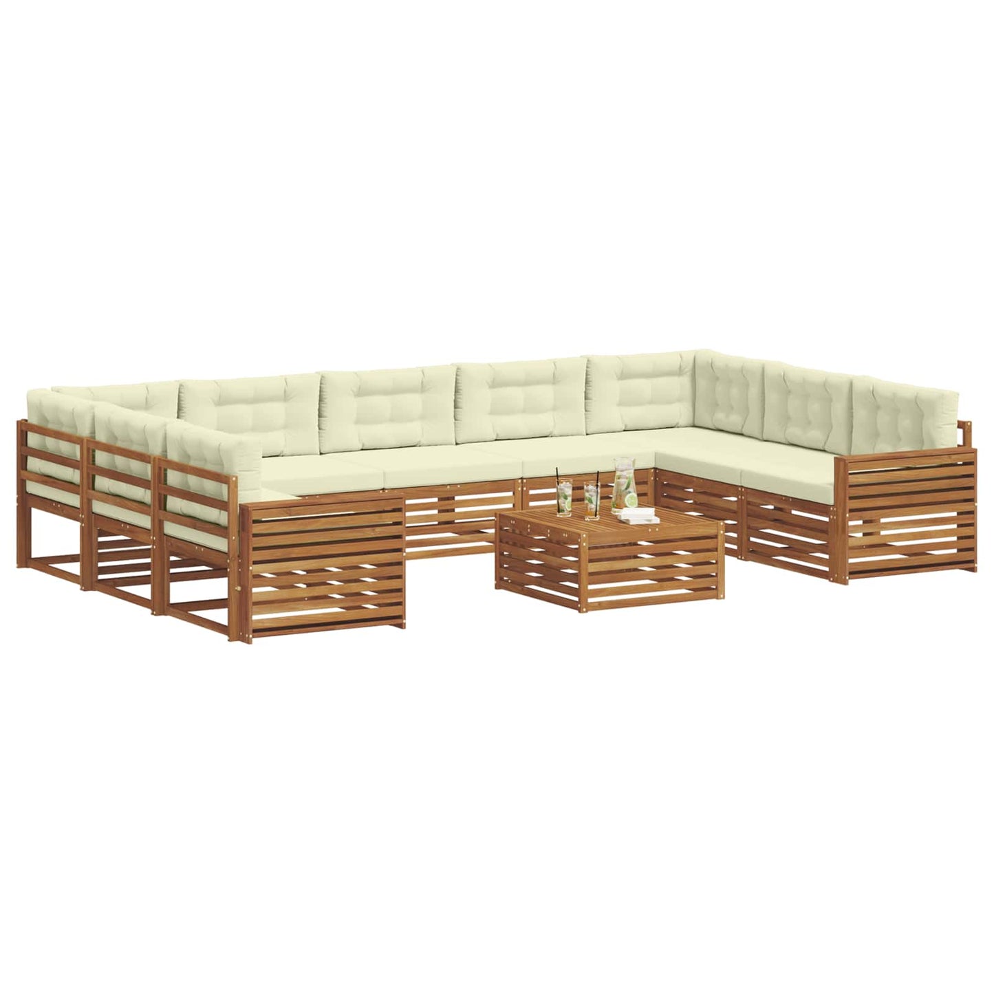 vidaXL Σειρά Καναπέ Εξωτερικού με μαξιλάρι 10 pcs Φυσικό και Κρέμα