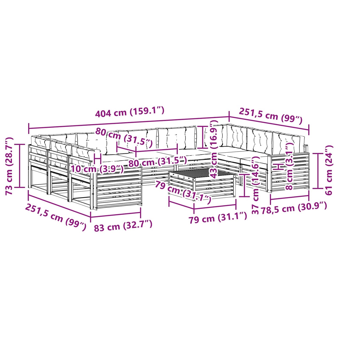 vidaXL Σειρά Καναπέ Εξωτερικού με μαξιλάρι 10 pcs Φυσικό και Κρέμα