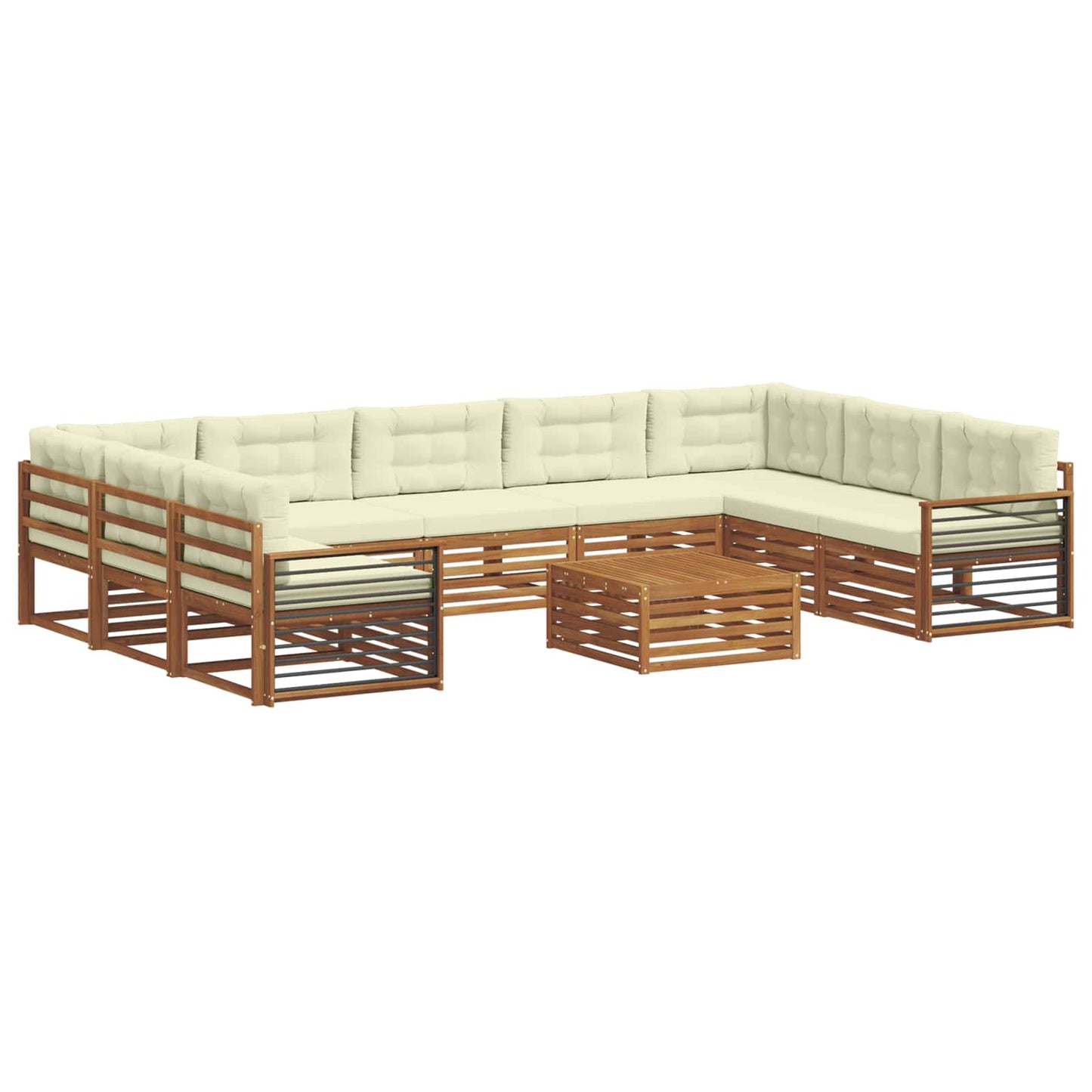 vidaXL Σειρά Καναπέ Εξωτερικού με μαξιλάρι 10 pcs Φυσικό και Κρέμα