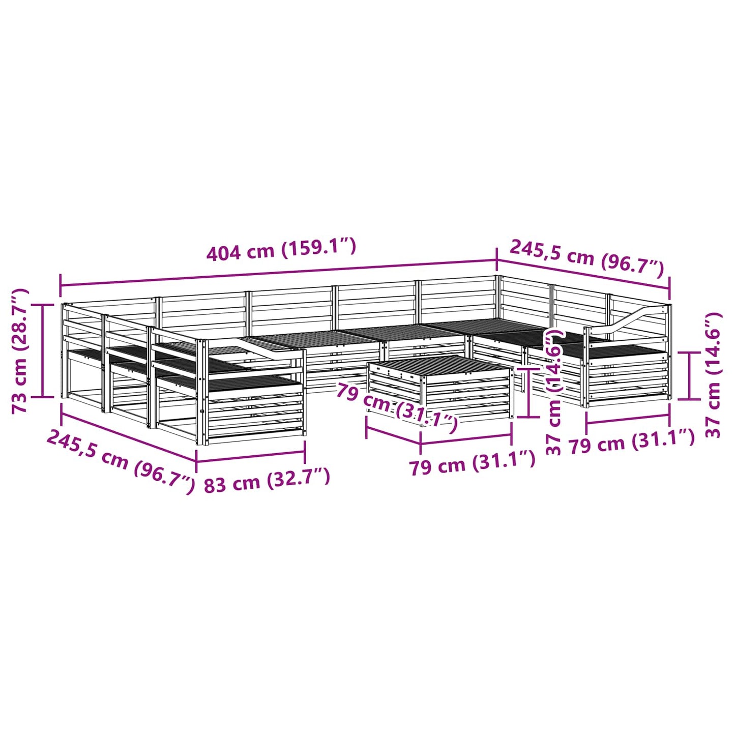vidaXL Σειρά Καναπέ Εξωτερικού 10 pcs Φυσικό Στερεό Ξύλο Ακακίας