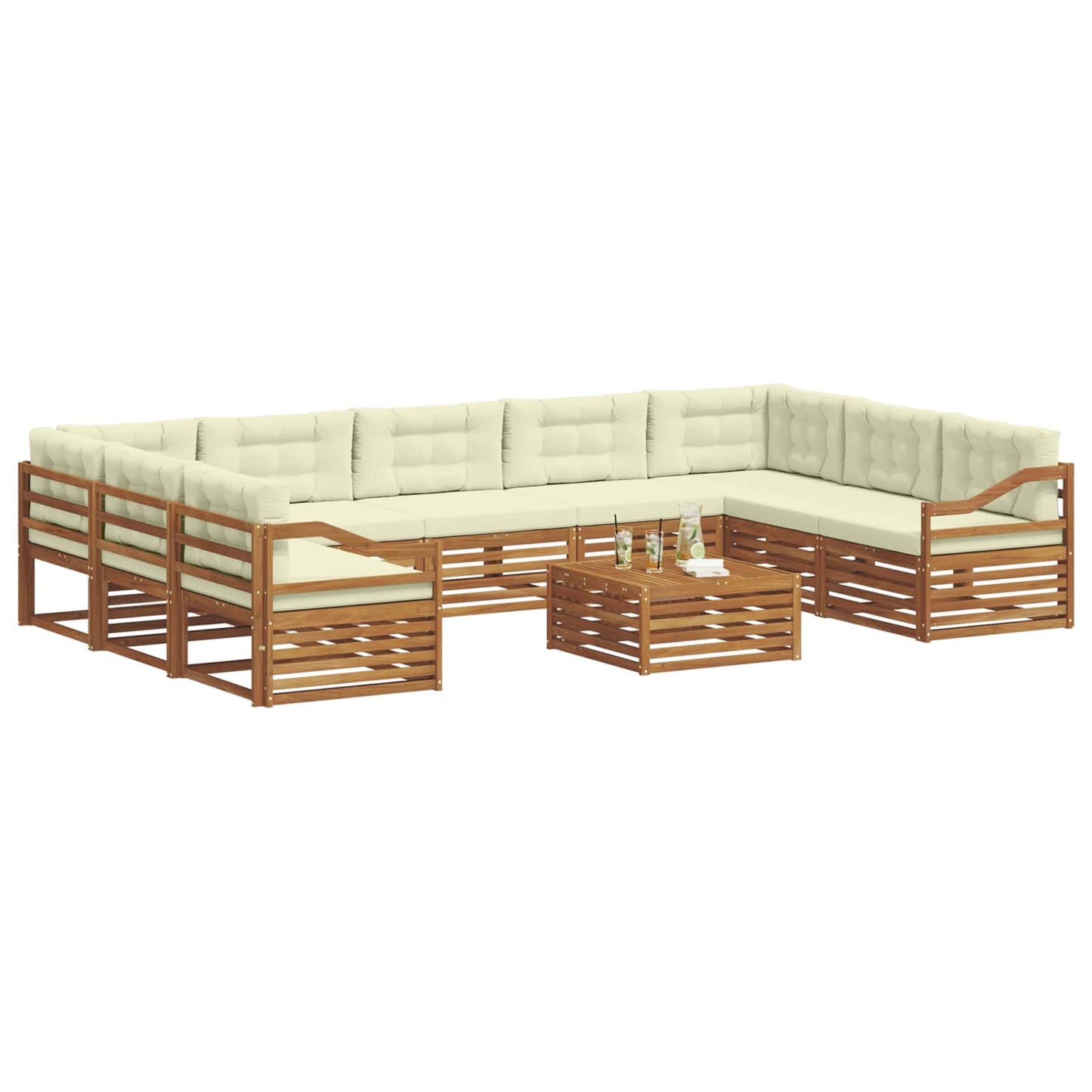 vidaXL Σειρά Καναπέ Εξωτερικού με μαξιλάρι 10 pcs Φυσικό και Κρέμα