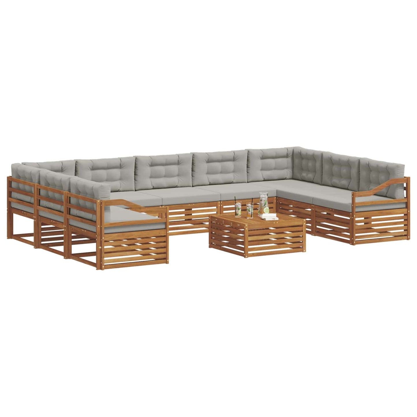 vidaXL Σειρά Καναπέ Εξωτερικού 10 pcs Φυσικό και Ανοιχτό Γκρι