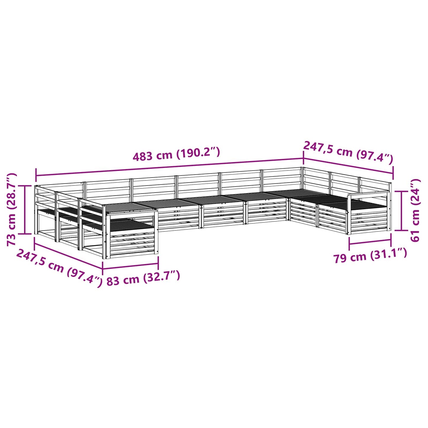 vidaXL Σετ Καναπέ 10 pcs Φυσικό Στερεό Ξύλο Ακακίας