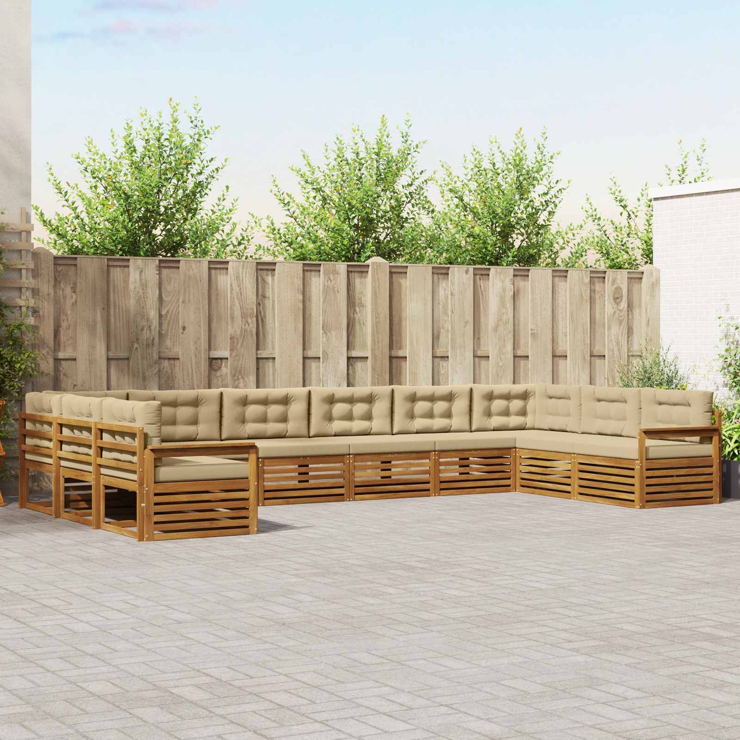 vidaXL Σετ Καναπέ 4 pcs Φυσικό και Μπεζ Στερεό Ξύλο Ακακίας