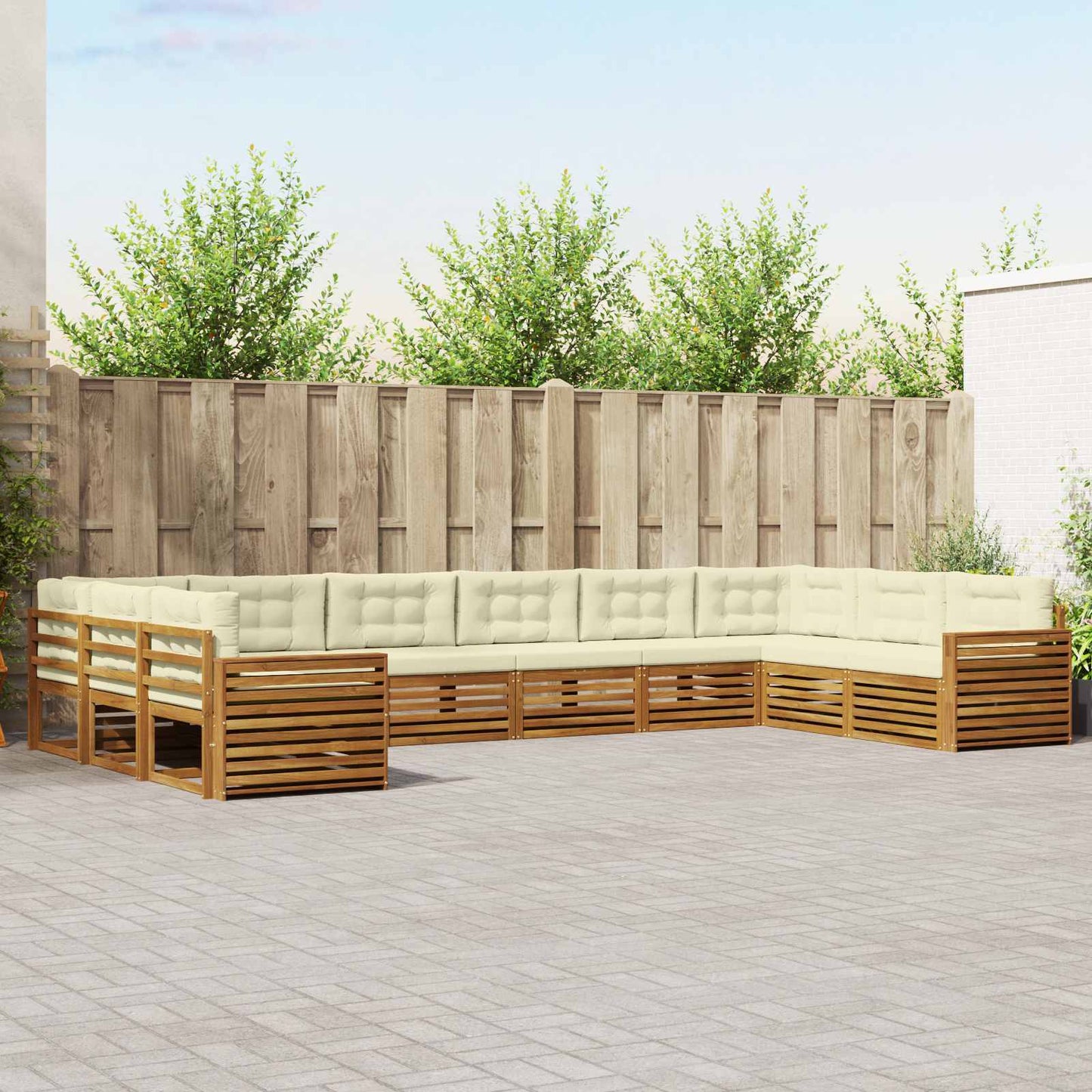 vidaXL Σετ Καναπέ 8 pcs Φυσικό και Κρέμα Στερεό Ξύλο Ακακίας