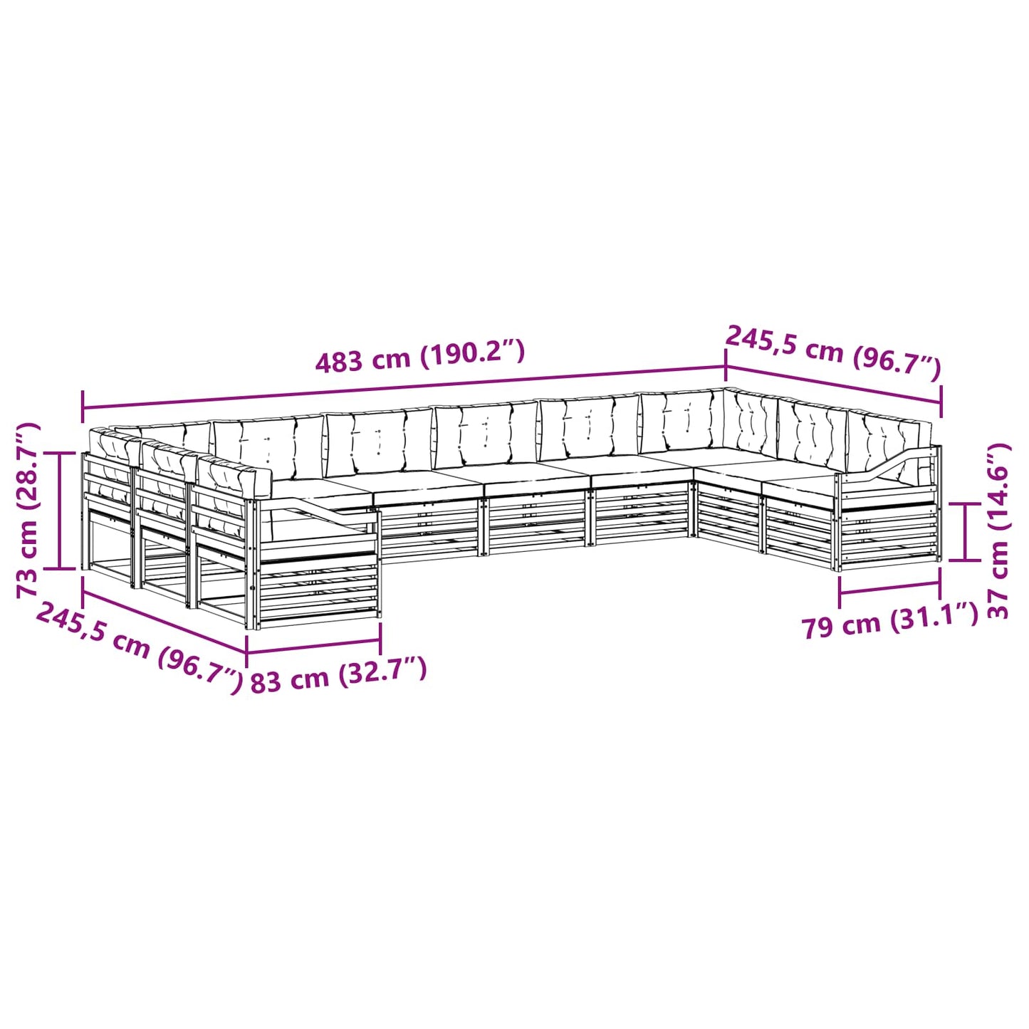 vidaXL Σετ Καναπέ 10 pcs Φυσικό και Κρέμα Στερεό Ξύλο Ακακίας