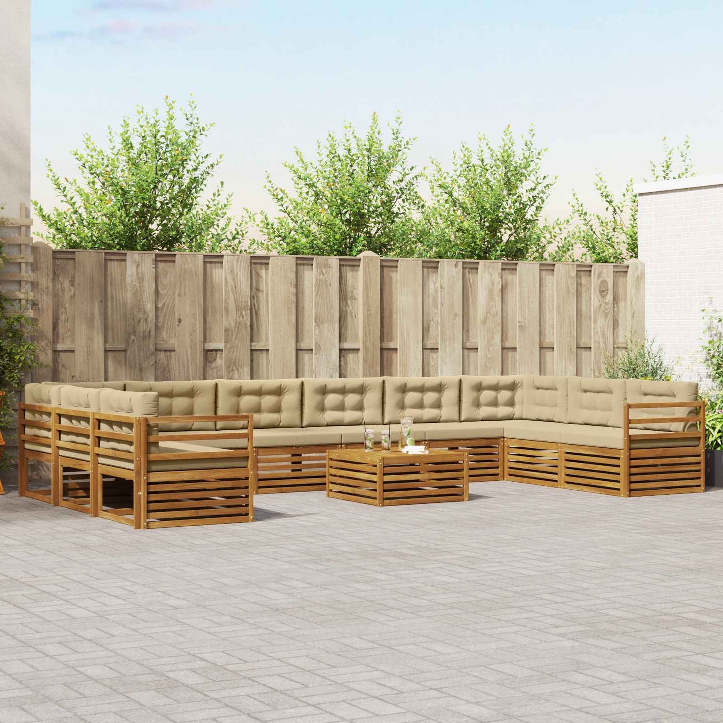 vidaXL Σετ Καναπέ 11 pcs Φυσικό και Μπεζ Στερεό Ξύλο Ακακίας