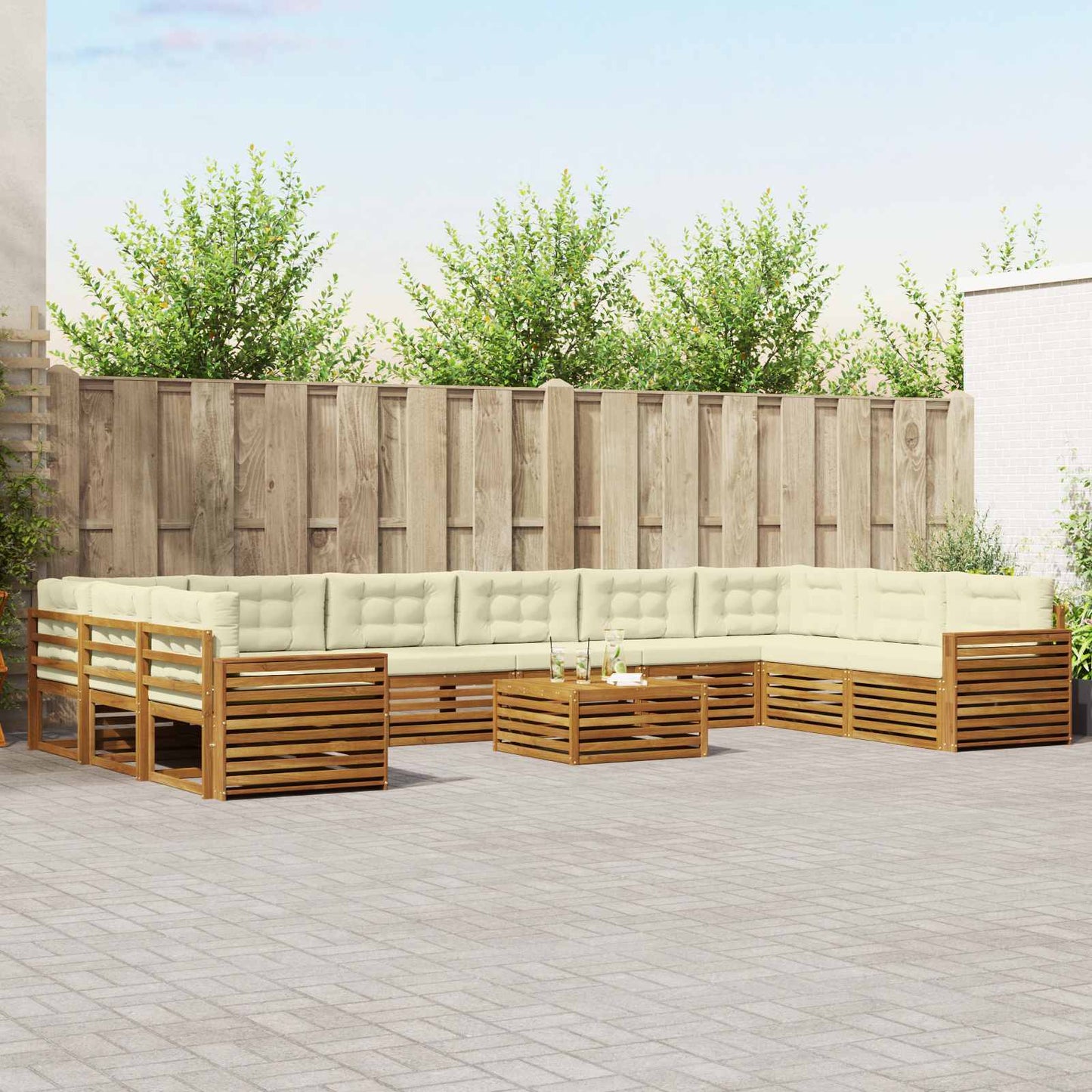 vidaXL Σετ Καναπέ 11 pcs Φυσικό και Κρέμα Στερεό Ξύλο Ακακίας