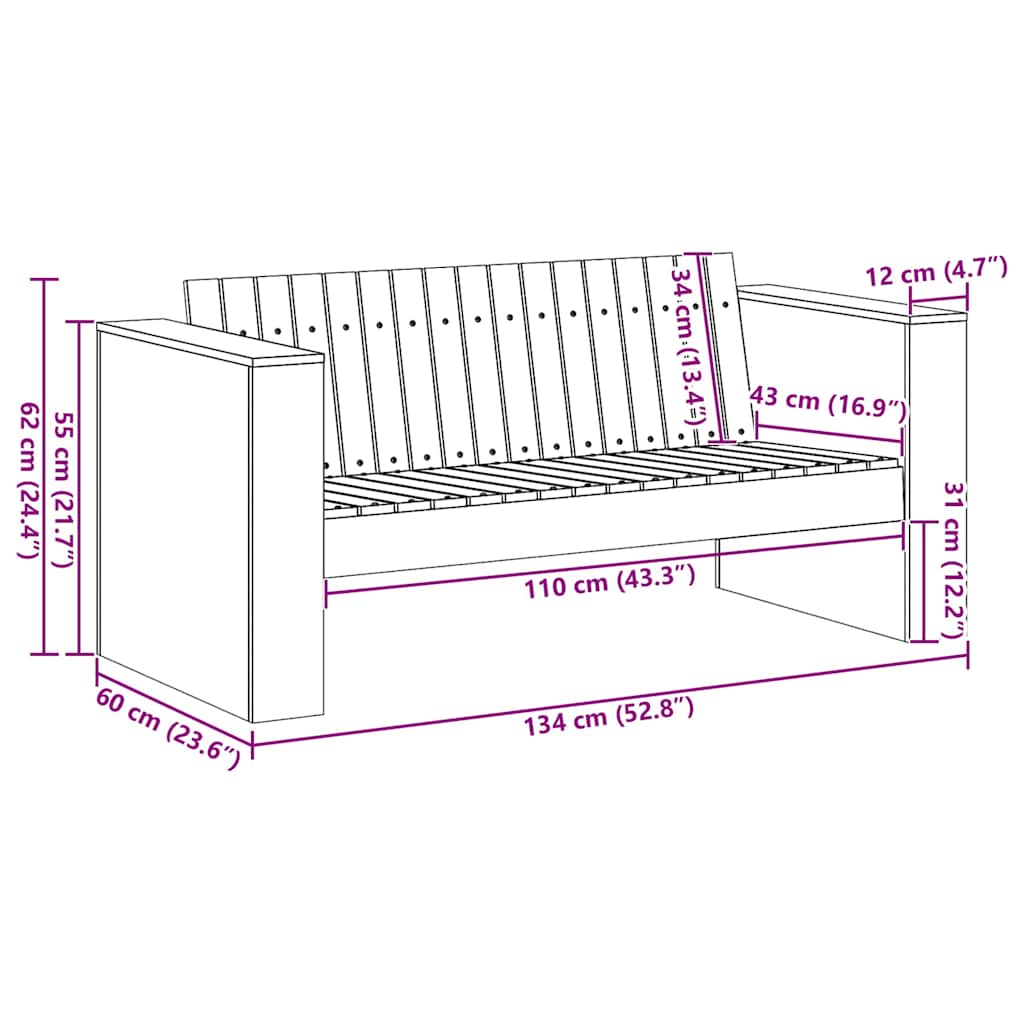 vidaXL Καναπές Κήπου Πράσινο 134 x 60 x 62 cm Στερεά ξυλεία πεύκου