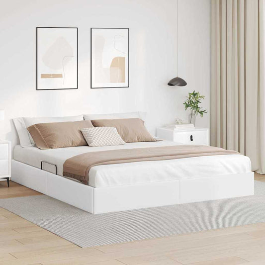 vidaXL Κρεβάτι Αποθήκης Καθαρό Λευκό 193 x 203 cm Τεχνητό δέρμα