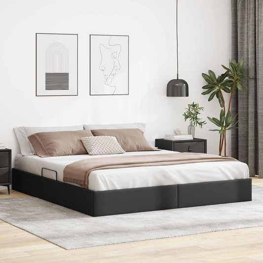vidaXL Κρεβάτι Αποθήκης με αποθήκευση Μαύρο 183 x 213 cm Τεχνητό δέρμα