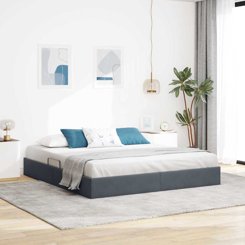 vidaXL Κρεβάτι Αποθήκης Σκούρο Γκρι 193 x 203 cm Βελούδο