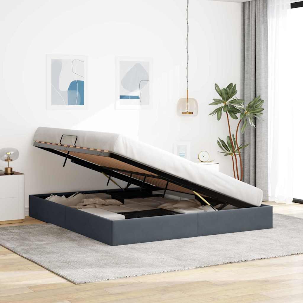 vidaXL Κρεβάτι Αποθήκης Σκούρο Γκρι 193 x 203 cm Βελούδο