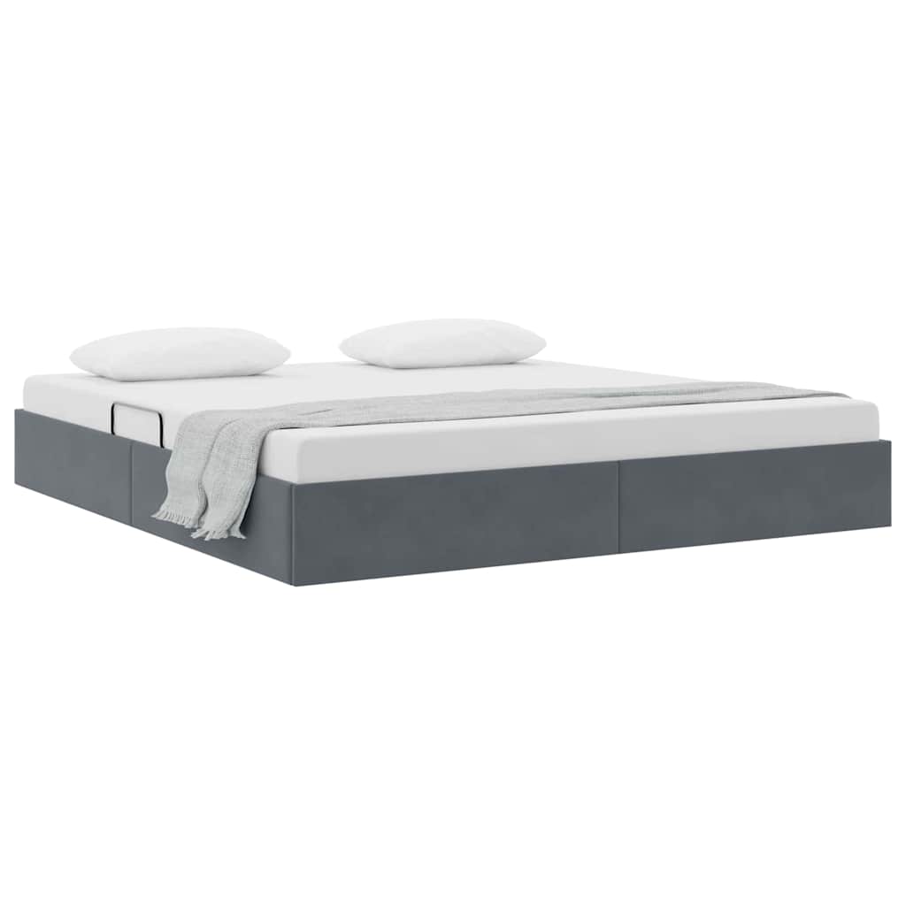 vidaXL Κρεβάτι Αποθήκης Σκούρο Γκρι 193 x 203 cm Βελούδο