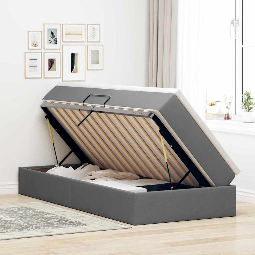 vidaXL Κρεβάτι με αποθηκευτικό χώρο και στρώμα Σκούρο Γκρι 90 x 200 cm