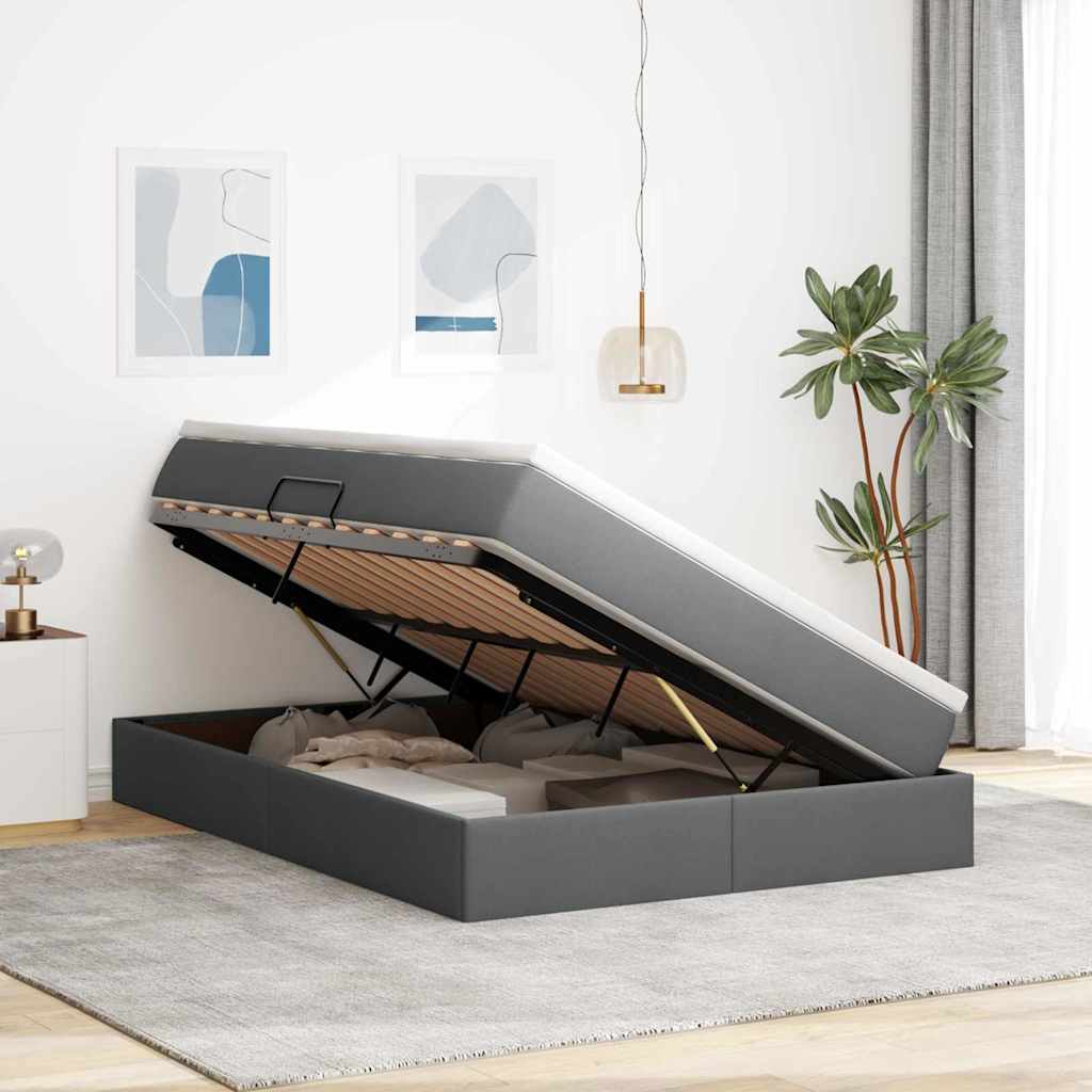 vidaXL Κρεβάτι με αποθηκευτικό χώρο και στρώμα με στρώμα Σκούρο Γκρι