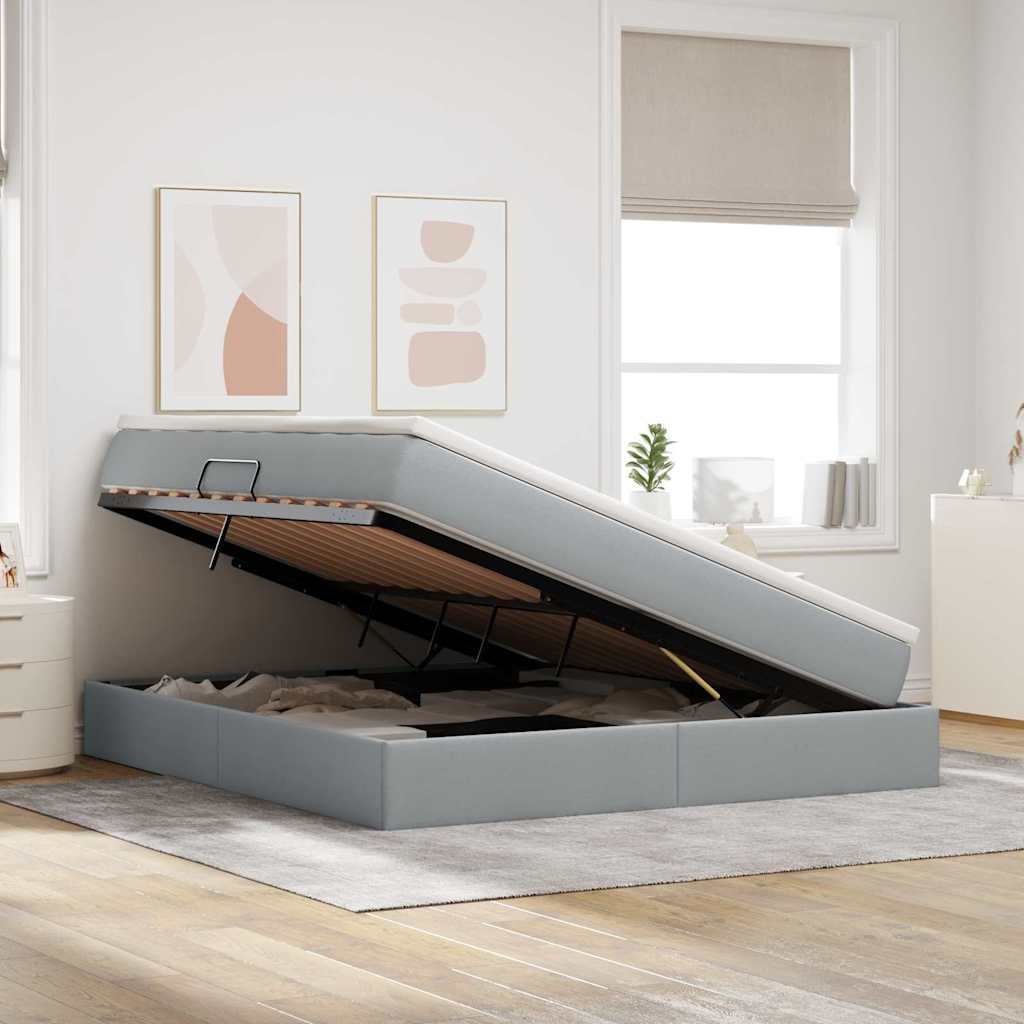 vidaXL Κρεβάτι με αποθηκευτικό χώρο και στρώμα με στρώμα Ανοιχτό γκρι