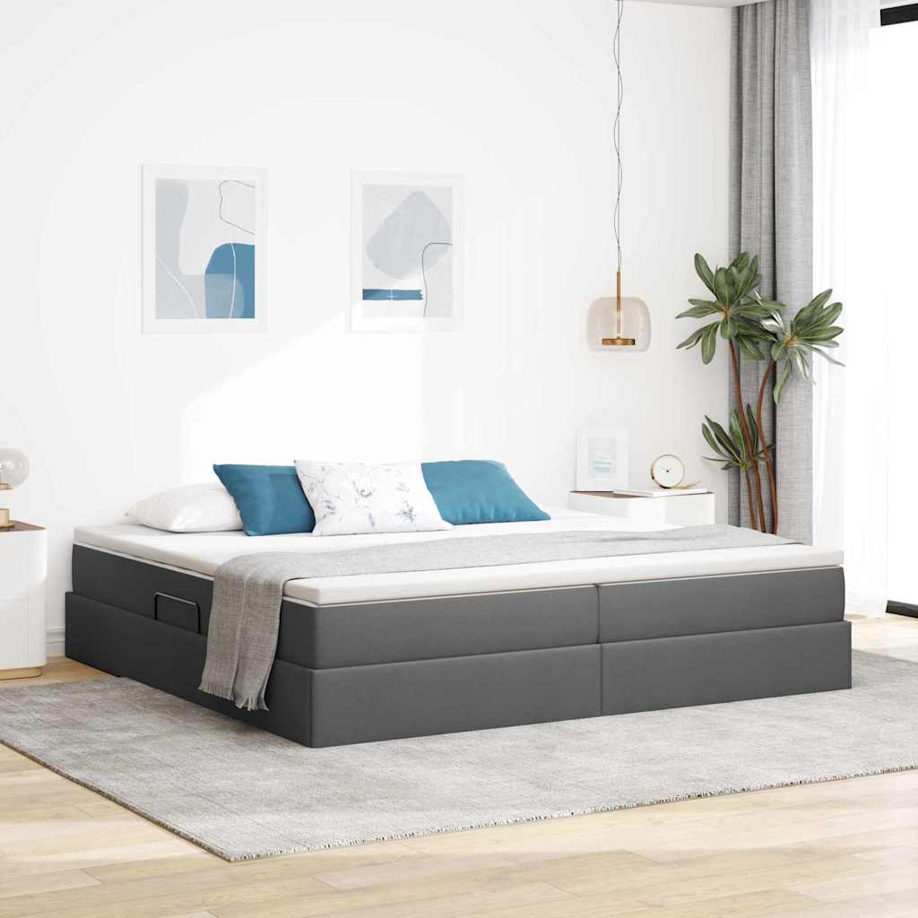 vidaXL Κρεβάτι με αποθηκευτικό χώρο και στρώμα Σκούρο Γκρι Πολυεστέρας