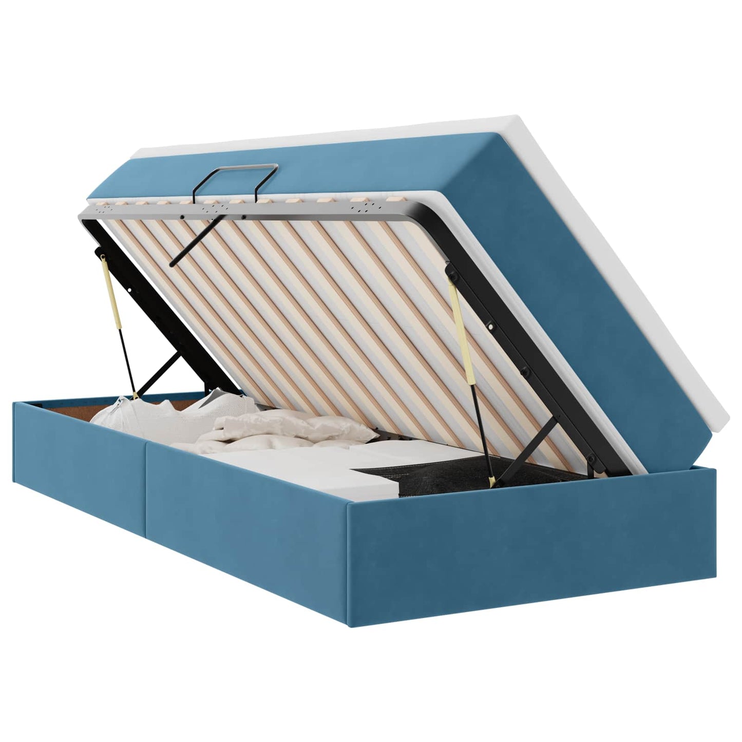 vidaXL Κρεβάτι με αποθηκευτικό χώρο και στρώμα Σκούρο Μπλε 90 x 200 cm