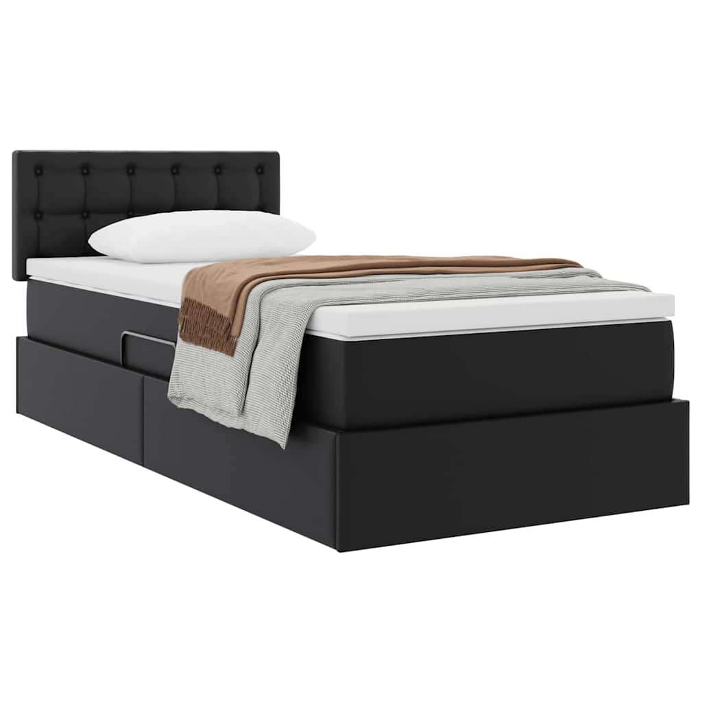 vidaXL Κρεβάτι με αποθηκευτικό χώρο και στρώμα Μαύρο 90 x 190 cm