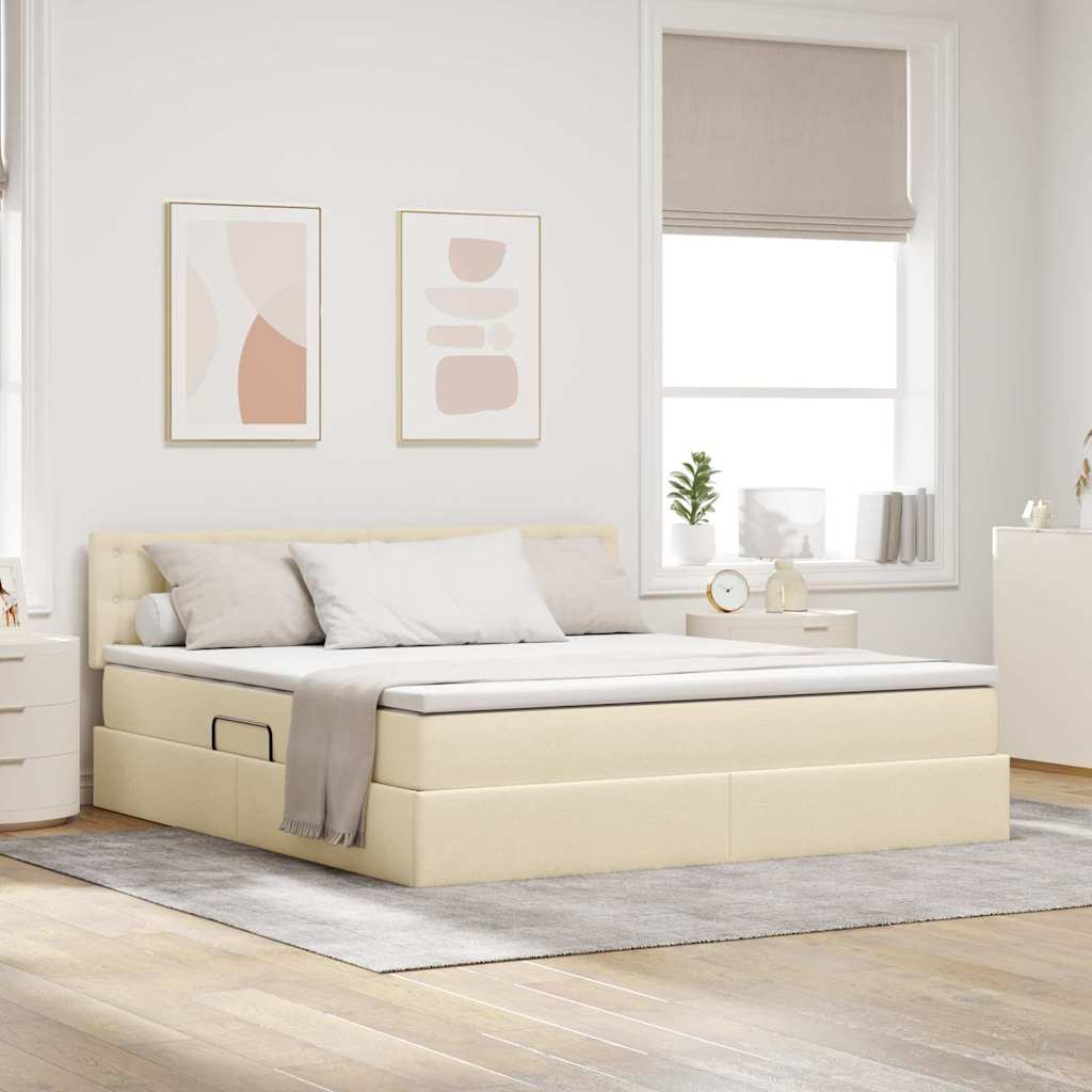 vidaXL Κρεβάτι με αποθηκευτικό χώρο και στρώμα Κρέμ 160 x 200 cm