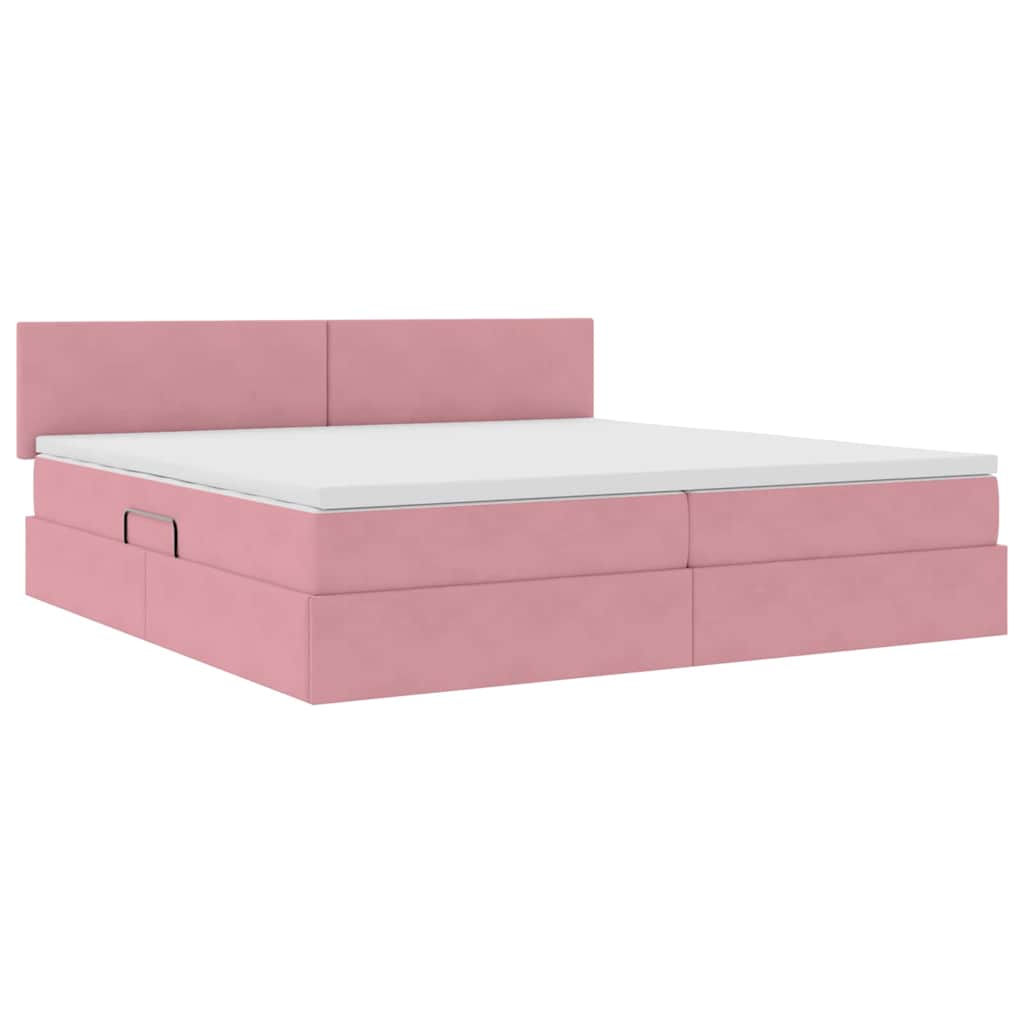 vidaXL Κρεβάτι Αποθήκης με στρώμα με κεφαλάρι Ροζ 200 x 200 cm Βελούδο