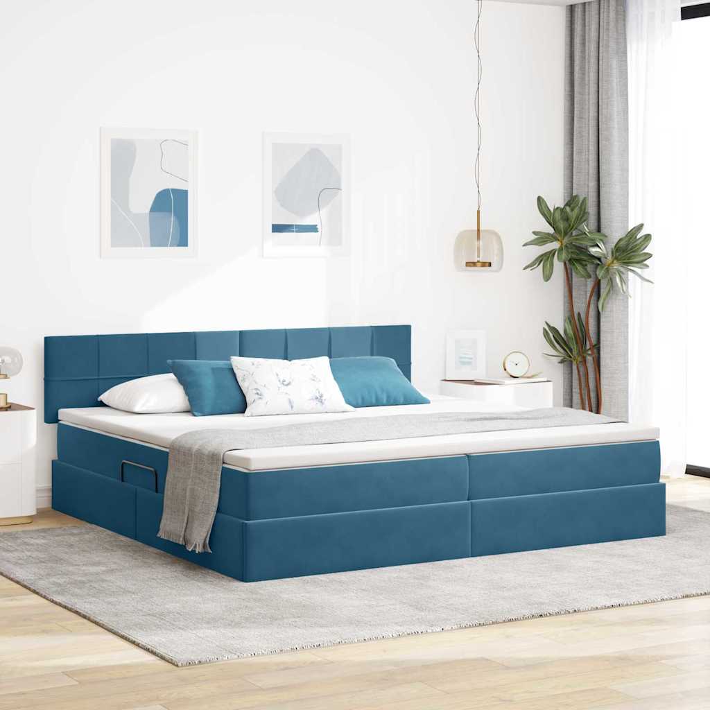 vidaXL Κρεβάτι Αποθήκης με στρώμα Σκούρο Μπλε 200 x 200 cm Βελούδο