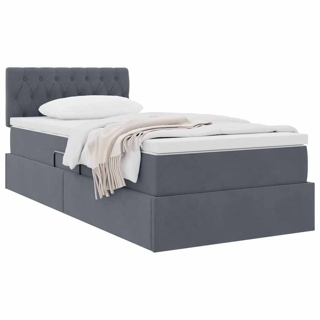 vidaXL Κρεβάτι Αποθήκης με στρώμα Σκούρο Γκρι 90 x 190 cm Βελούδο