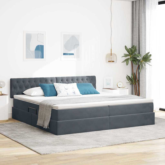 vidaXL Κρεβάτι Αποθήκης με στρώμα Σκούρο Γκρι 200 x 200 cm Βελούδο