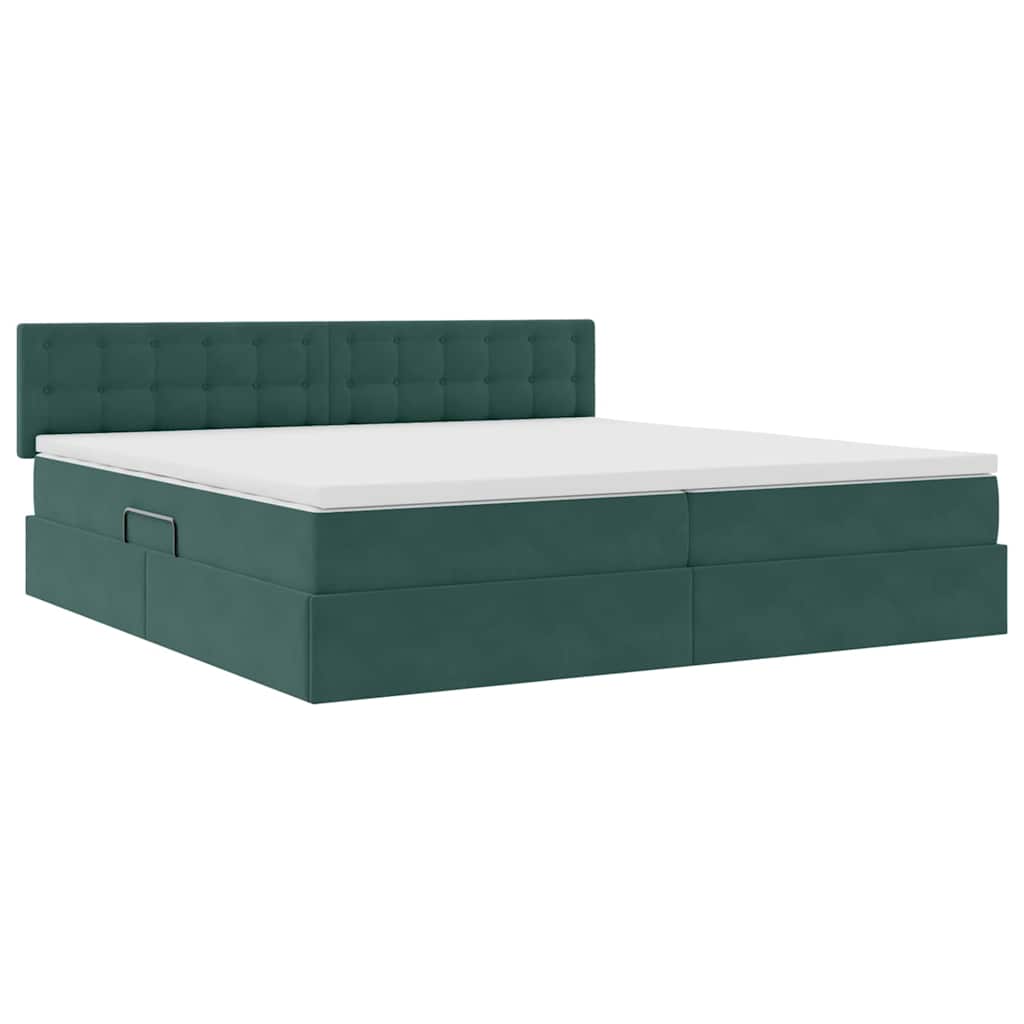 vidaXL Κρεβάτι Αποθήκης Σκούρο Πράσινο 200 x 200 cm Βελούδο