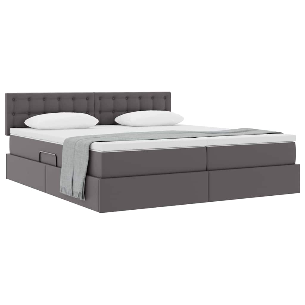 vidaXL Κρεβάτι Αποθήκης με στρώμα Γκρι 200 x 200 cm Τεχνητό Δέρμα