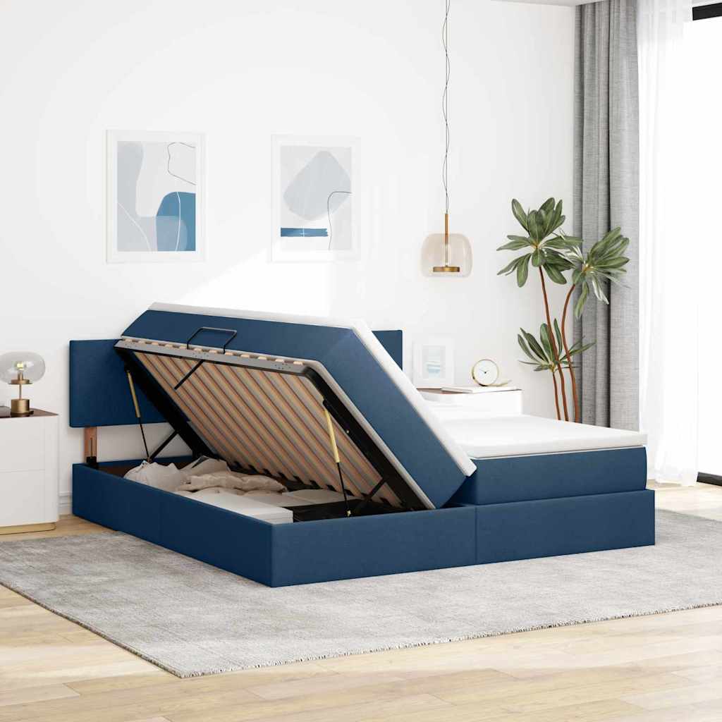 vidaXL Κρεβάτι Αποθήκης με στρώμα Μπλε 100 x 200 cm Τεχνητό Δέρμα