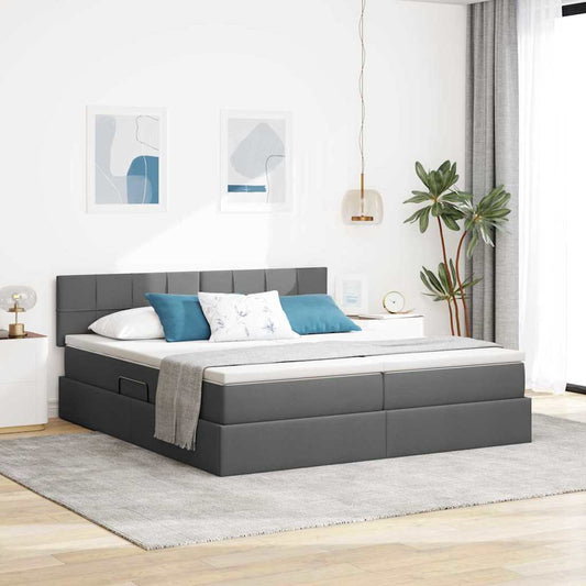 vidaXL Κρεβάτι Αποθήκης Σκούρο Γκρι 200 x 200 cm Τεχνητό Δέρμα
