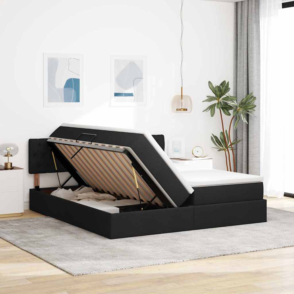 vidaXL Κρεβάτι Αποθήκης με στρώμα Μαύρο 200 x 200 cm Τεχνητό Δέρμα