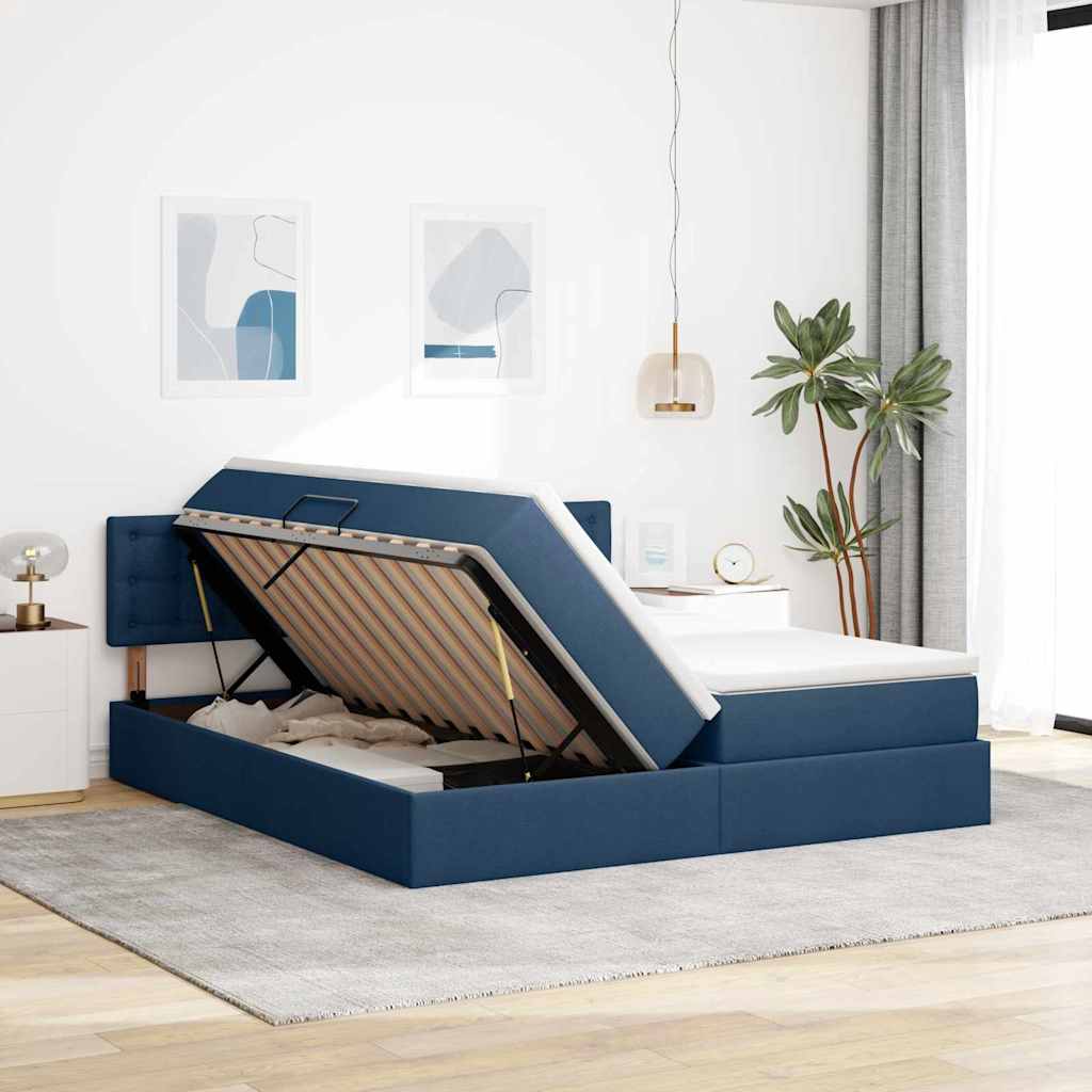 vidaXL Κρεβάτι Αποθήκης με στρώμα Μπλε 200 x 200 cm Τεχνητό Δέρμα