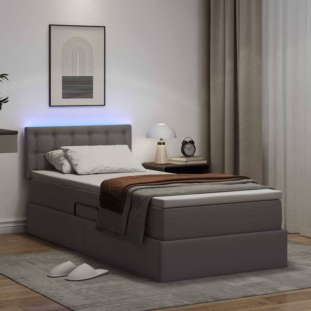 vidaXL Κρεβάτι με αποθηκευτικό χώρο και LED Γκρι 90 x 190 cm