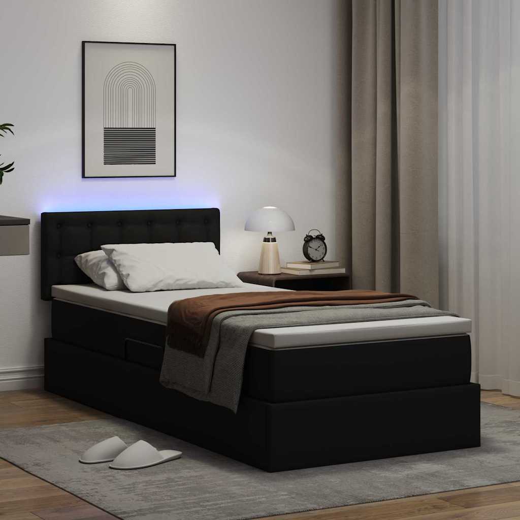 vidaXL Κρεβάτι με αποθηκευτικό χώρο και LED Μαύρο 90 x 200 cm