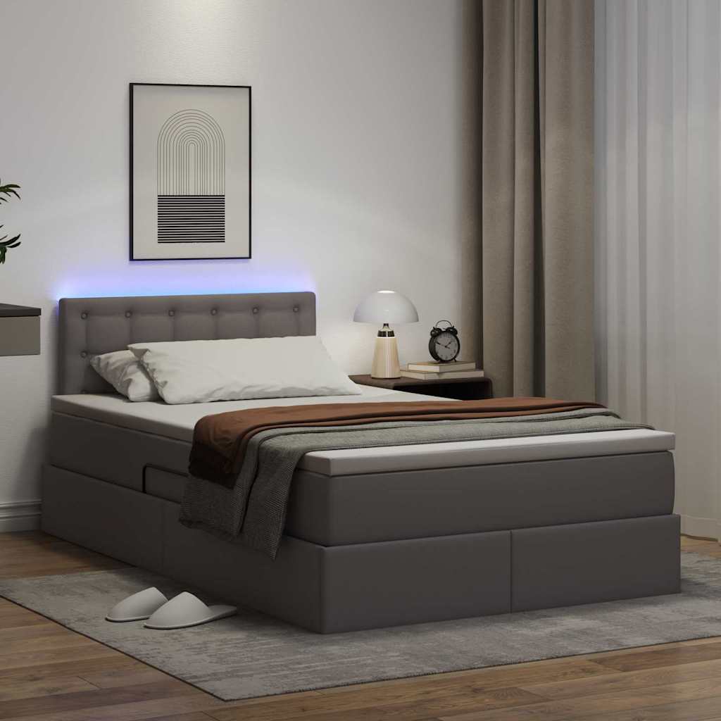vidaXL Κρεβάτι με αποθηκευτικό χώρο και LED Γκρι 120 x 190 cm
