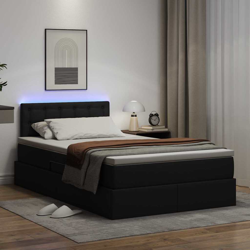 vidaXL Κρεβάτι με αποθηκευτικό χώρο και LED Μαύρο 120 x 200 cm