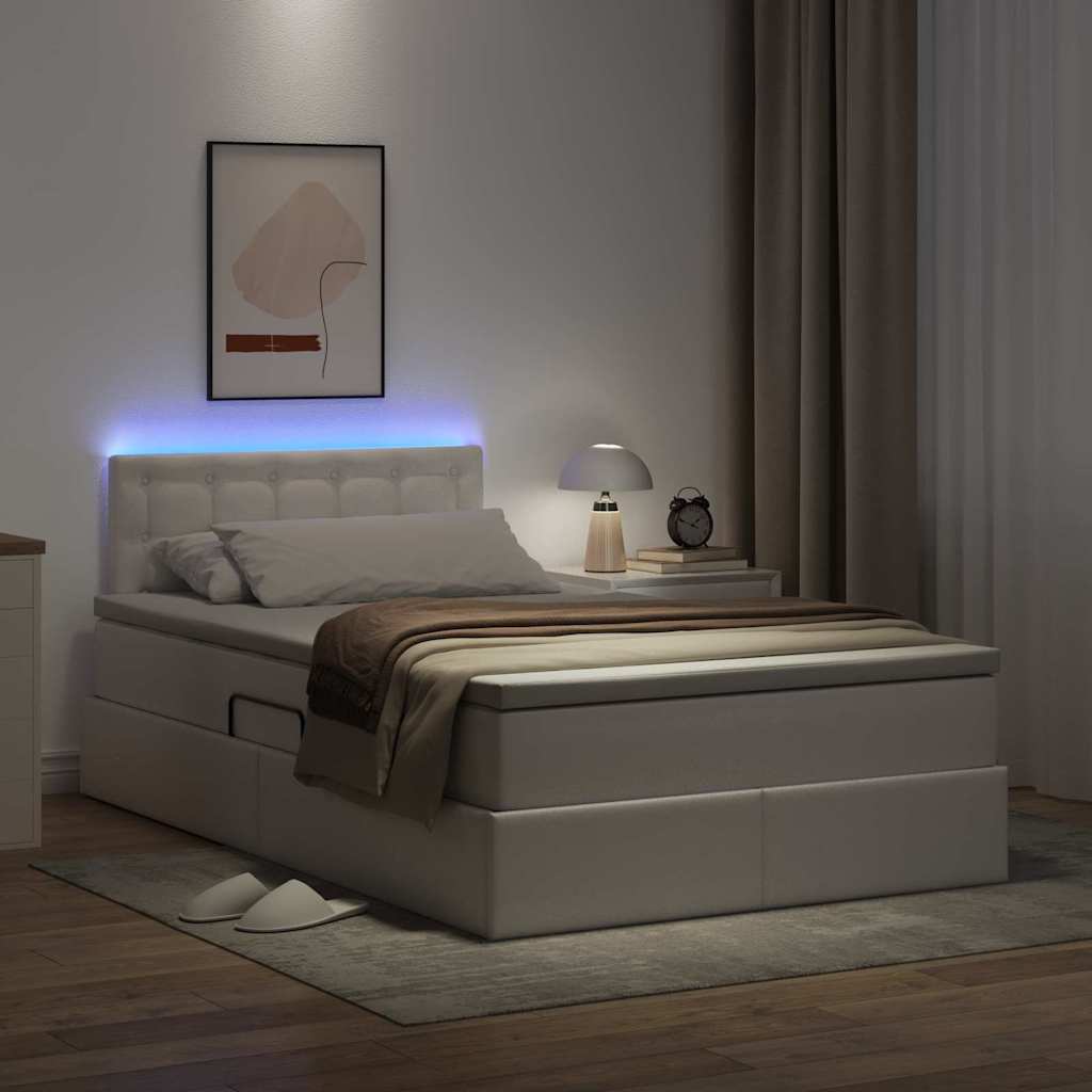 vidaXL Κρεβάτι με αποθηκευτικό χώρο και LED Καθαρό Λευκό 120 x 200 cm