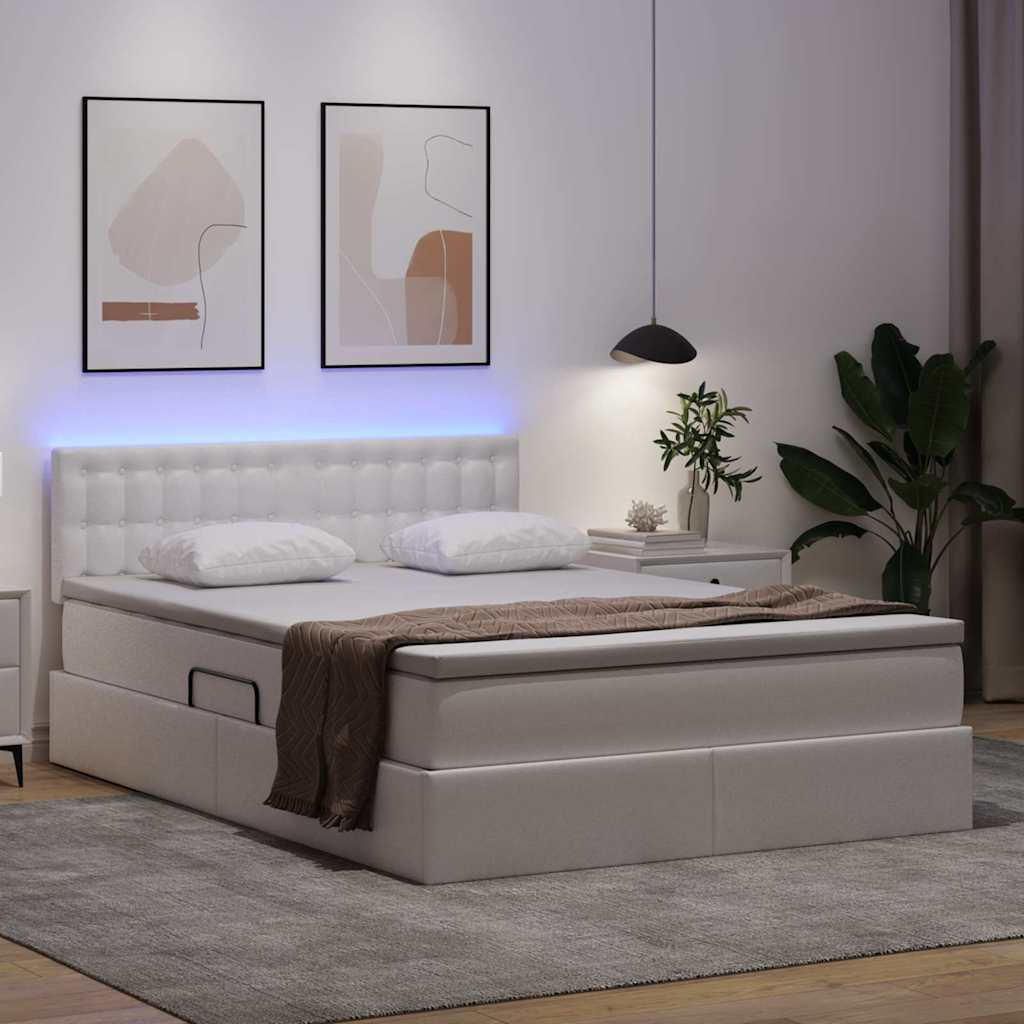 vidaXL Κρεβάτι με αποθηκευτικό χώρο και LED Καθαρό Λευκό 140 x 190 cm