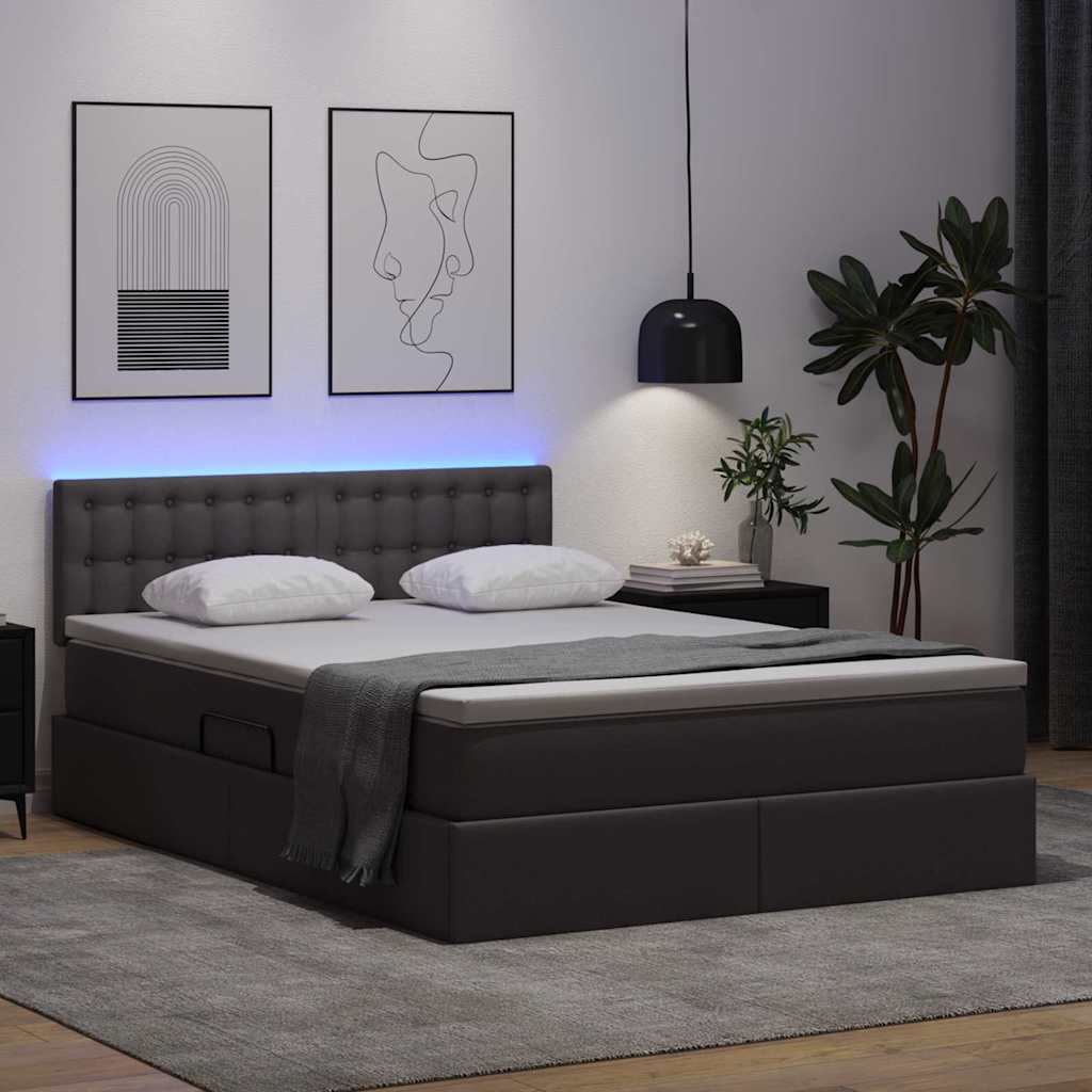 vidaXL Κρεβάτι με αποθηκευτικό χώρο και LED με led Γκρι 140 x 190 cm