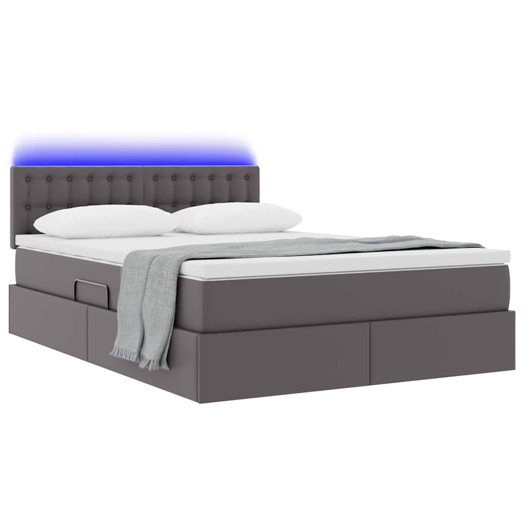 vidaXL Κρεβάτι με αποθηκευτικό χώρο και LED με led Γκρι 140 x 190 cm