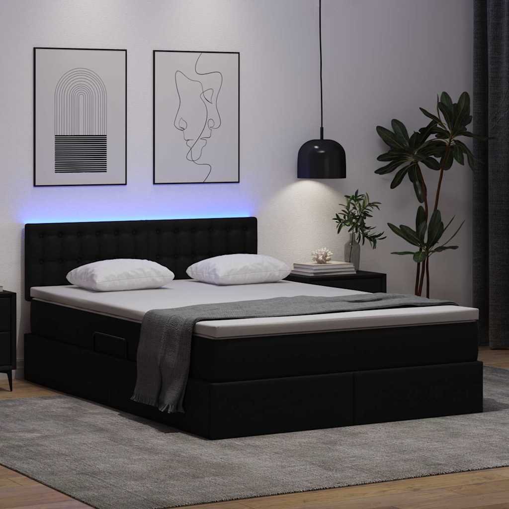 vidaXL Κρεβάτι με αποθηκευτικό χώρο και LED με led Μαύρο 140 x 200 cm
