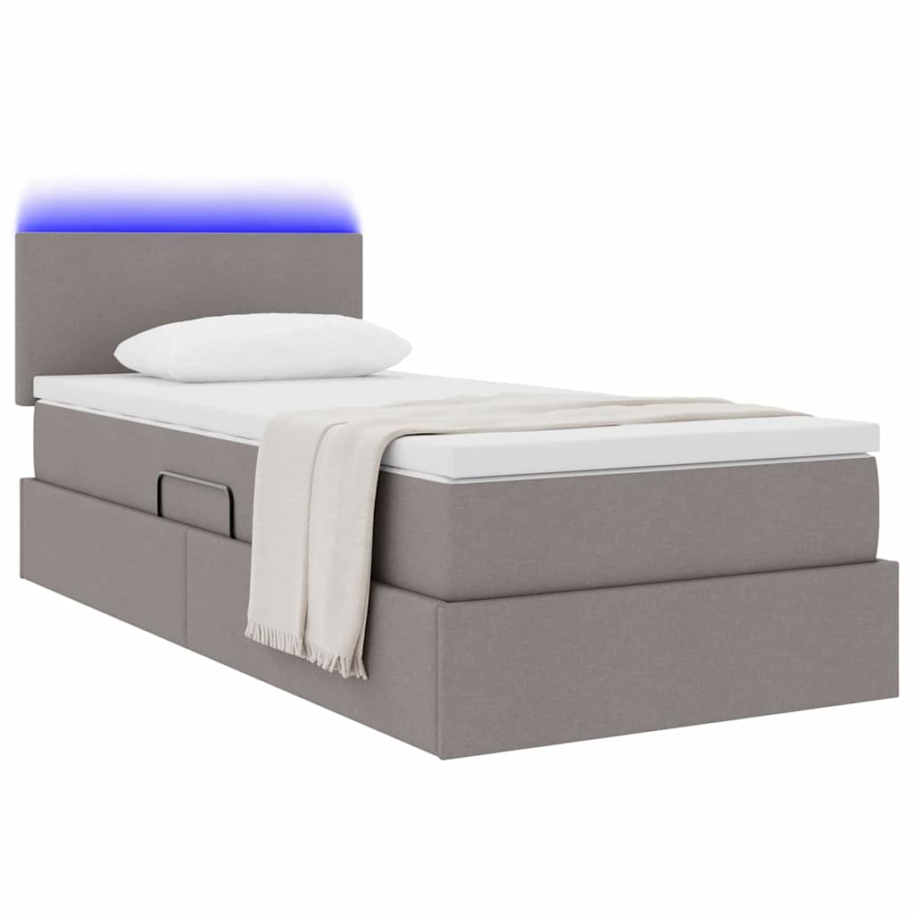 vidaXL LED Κρεβάτι αποθήκευσης με στρώμα Taupe 90 x 190 cm Ύφασμα