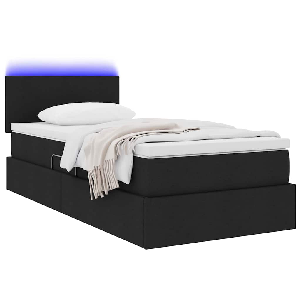 vidaXL LED Κρεβάτι αποθήκευσης με στρώμα Μαύρο 90 x 200 cm Ύφασμα