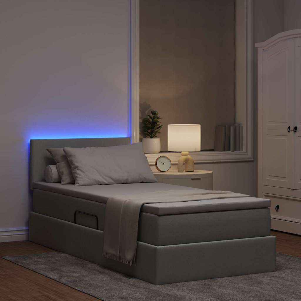 vidaXL LED Κρεβάτι αποθήκευσης με στρώμα Ανοιχτό γκρι 100 x 200 cm